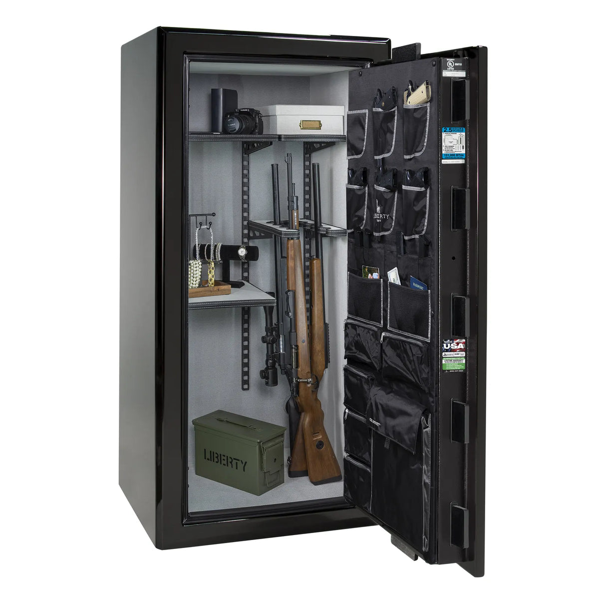 Liberty Presidential 25 safe in Black Gloss with loaded Pro Flex interior.