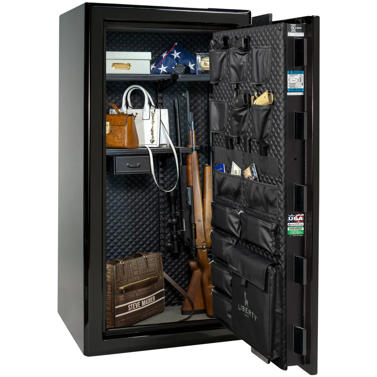 Liberty Presidential 25 safe in Black Gloss with loaded Signature interior.