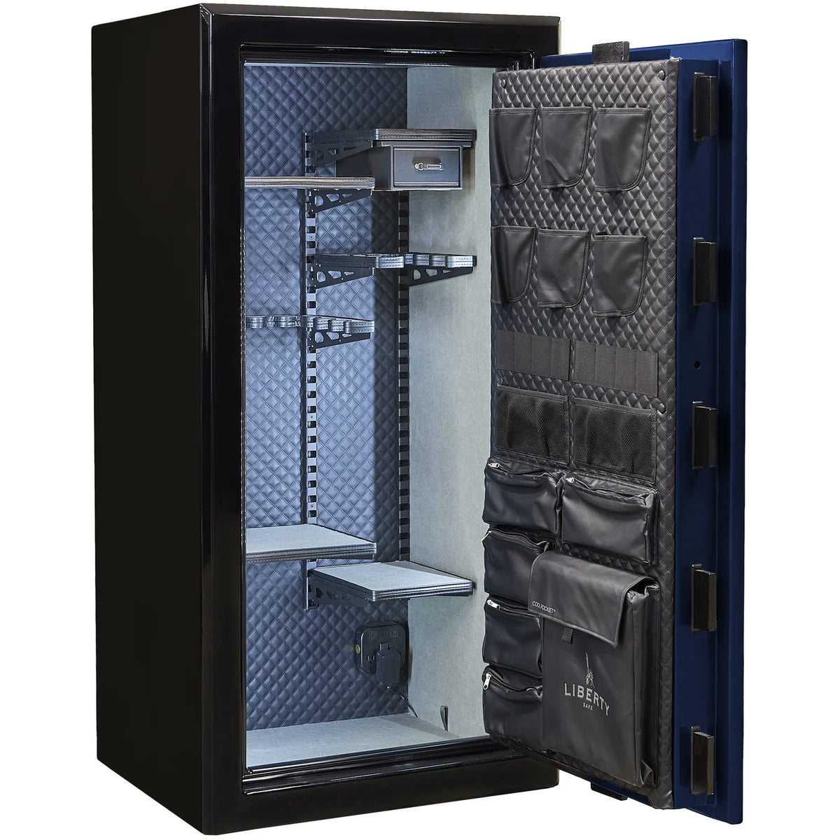 Liberty Presidential 25 safe in Two-Tone Blue Gloss with Signature interior.