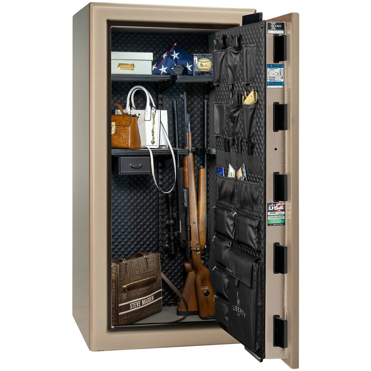 Liberty Presidential 25 safe in Champagne Marble with loaded Signature interior.