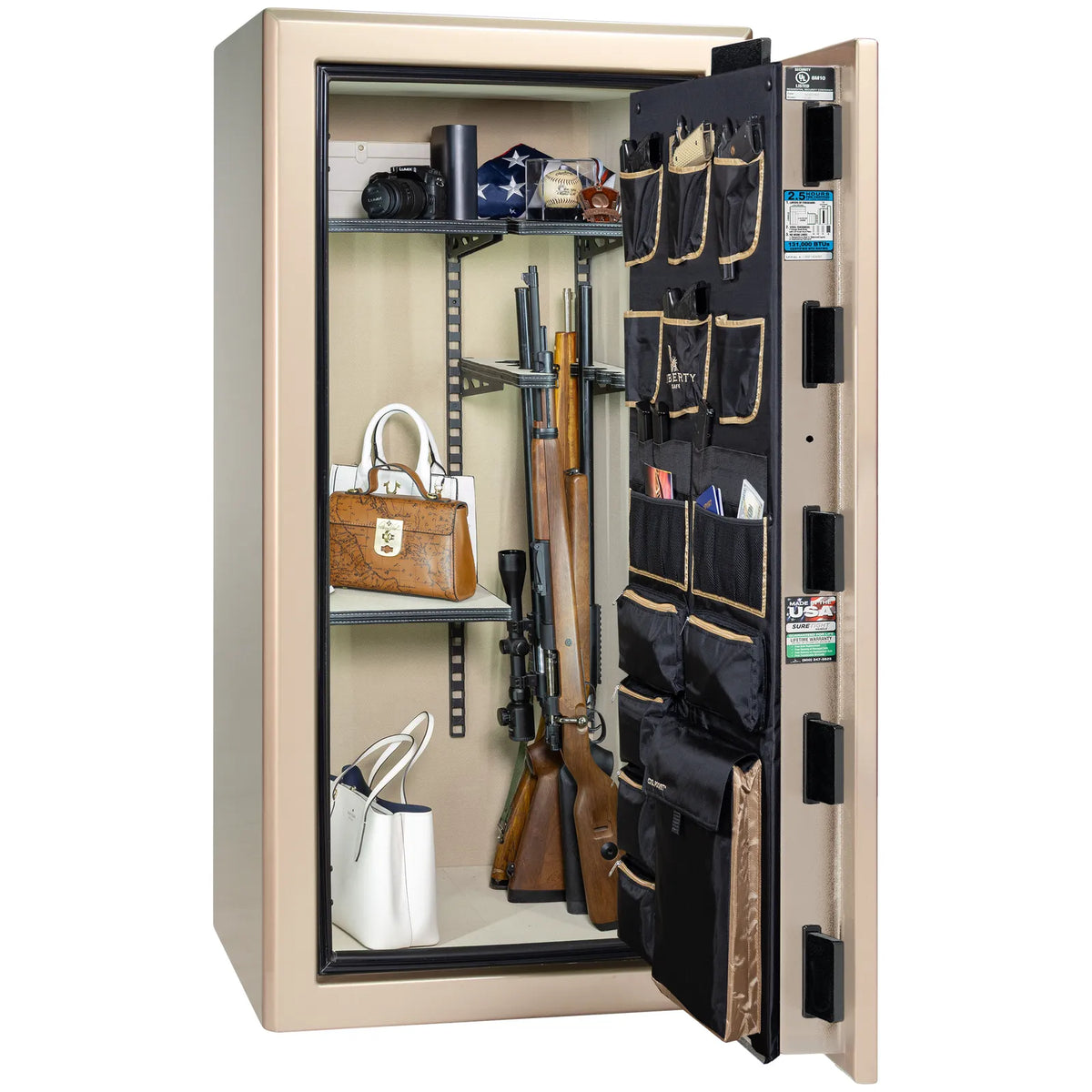 Liberty Presidential 25 safe in Champagne Gloss with loaded Pro Flex interior.
