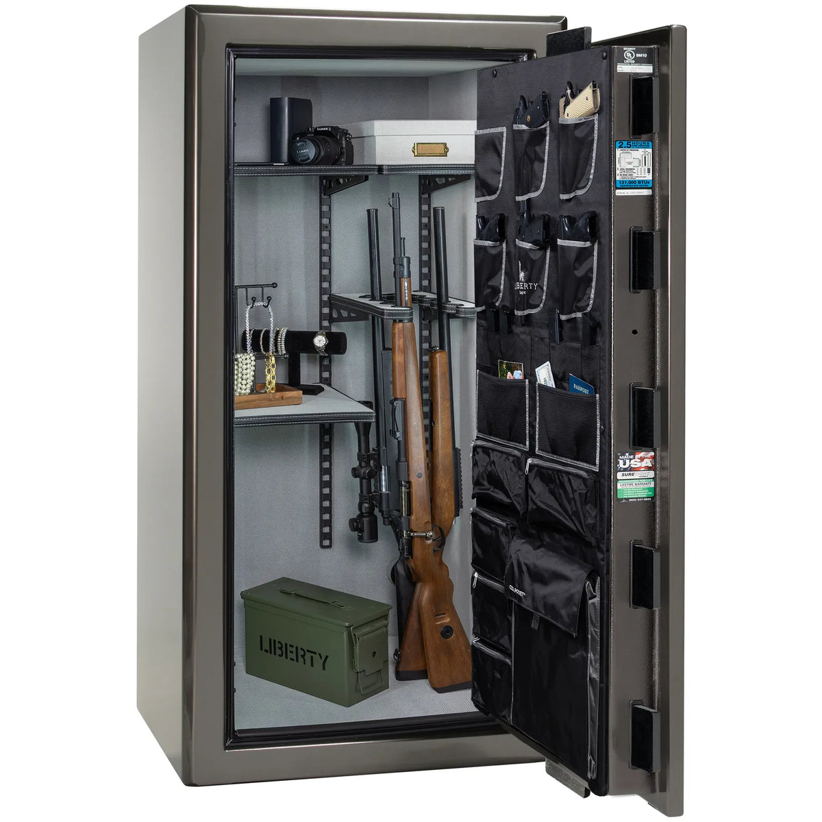 Liberty Presidential 25 safe in Gray Gloss with loaded Pro Flex interior.