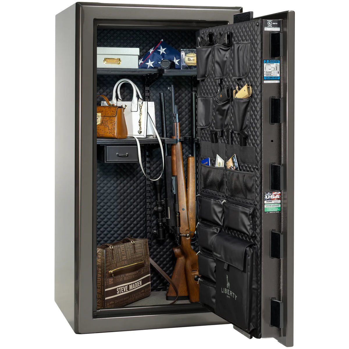 Liberty Presidential 25 safe in Gray Gloss with loaded Signature interior.