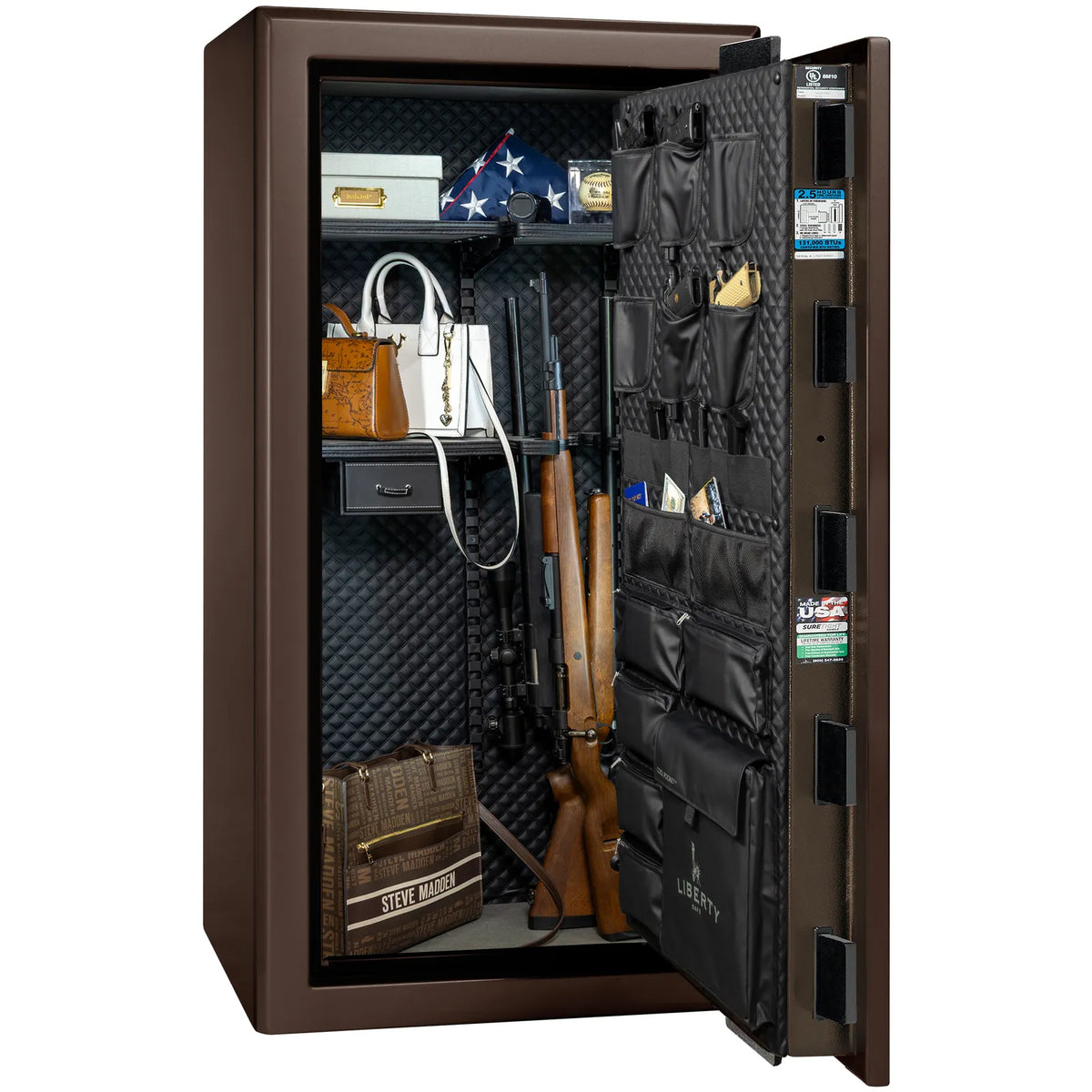 Liberty Presidential 25 safe in Bronze Gloss with loaded Signature interior.