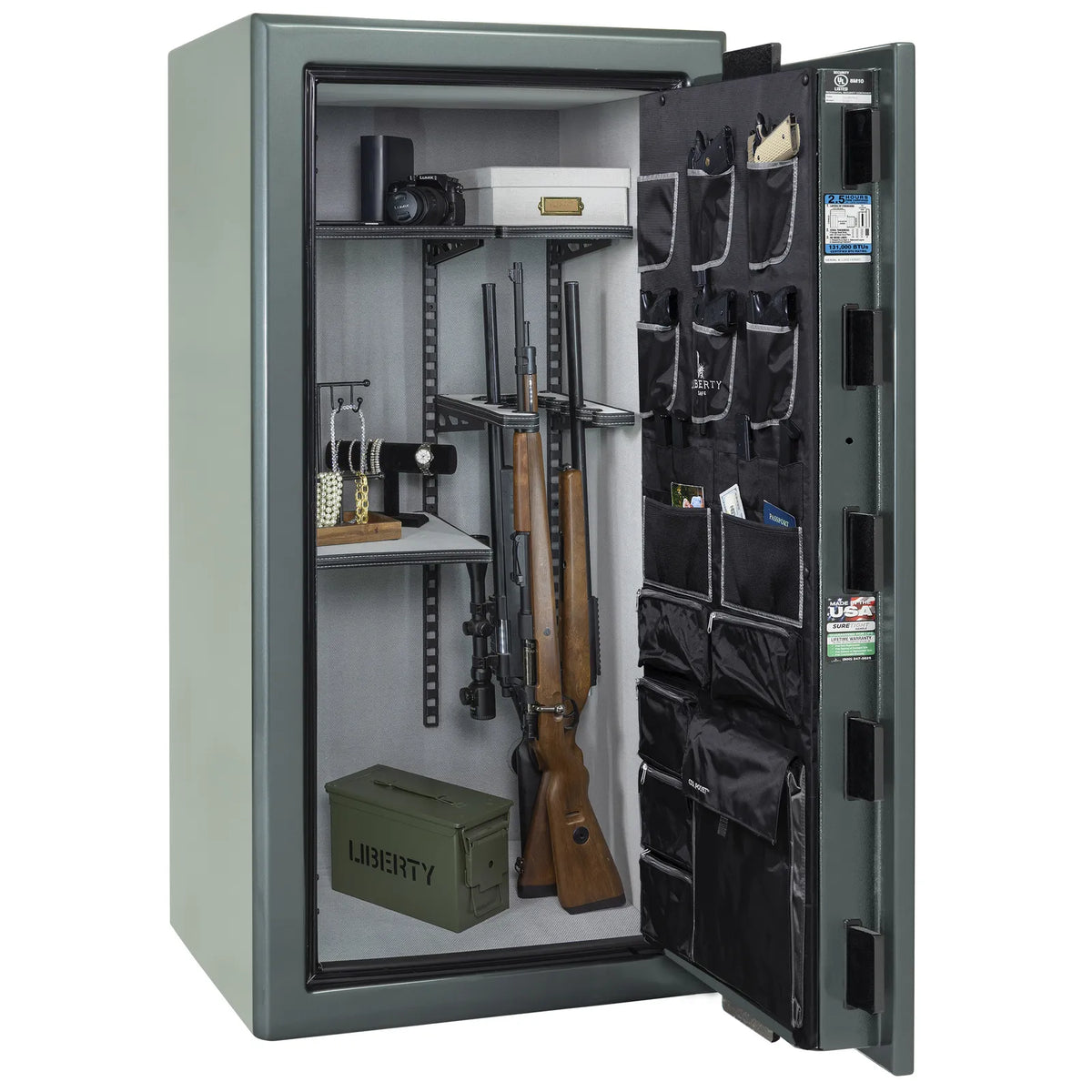 Liberty Presidential 25 safe in Forest Mist Gloss with loaded Pro Flex interior.