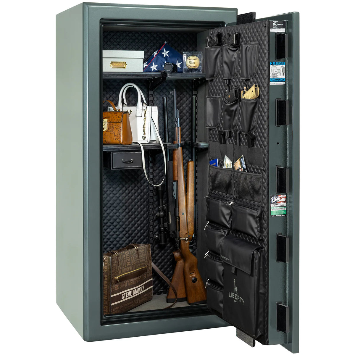 Liberty Presidential 25 safe in Forest Mist Gloss with loaded Signature interior.
