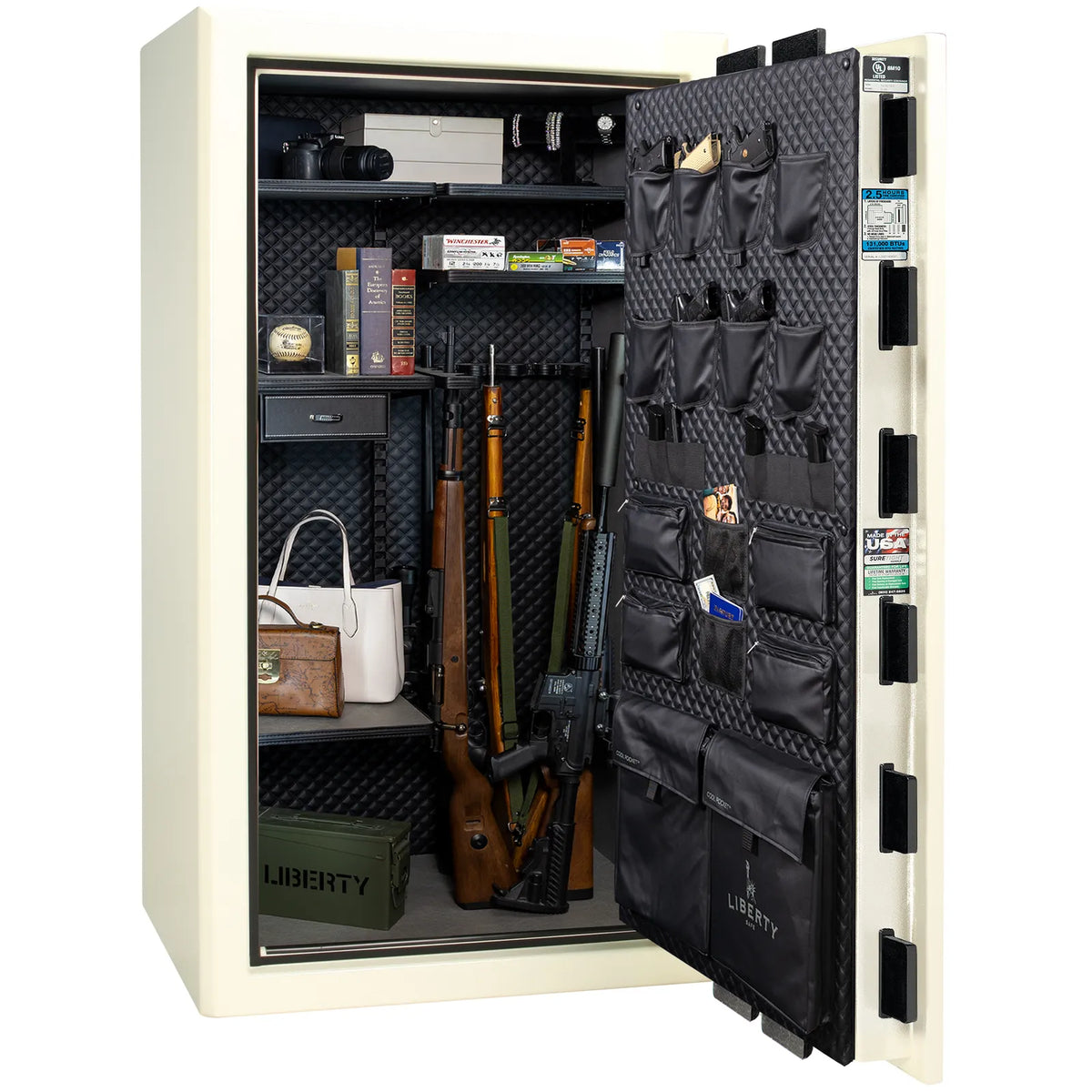 Liberty Presidential 40 safe in White Marble with loaded Signature interior.