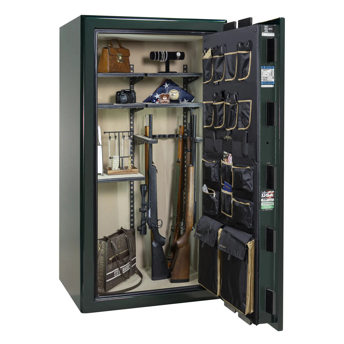 Liberty Presidential 40 safe in Green Gloss with loaded Pro Flex interior.
