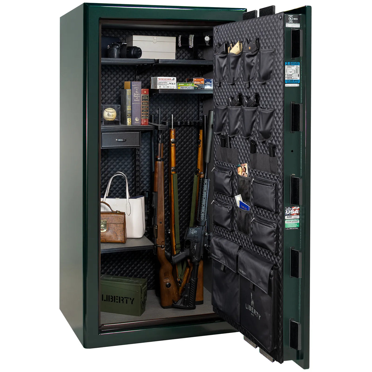 Liberty Presidential 40 safe in Green Gloss with loaded Signature interior.