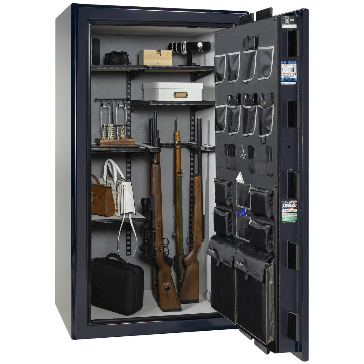 Liberty Presidential 40 safe in Blue Gloss with loaded Pro Flex interior.