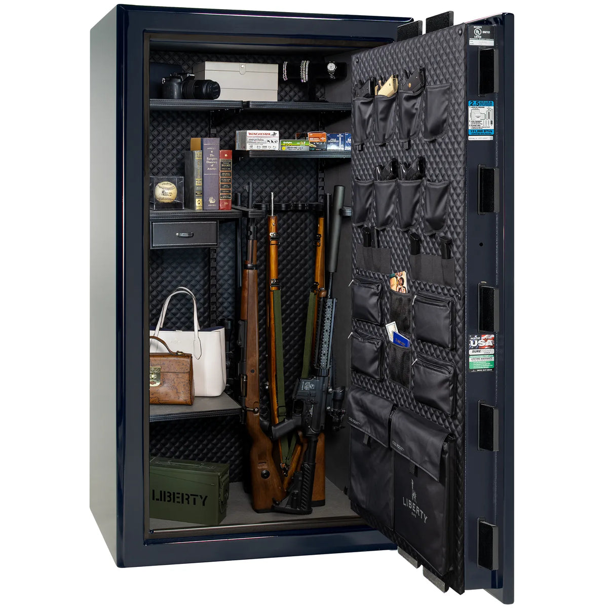 Liberty Presidential 40 safe in Blue Gloss with loaded Signature interior.