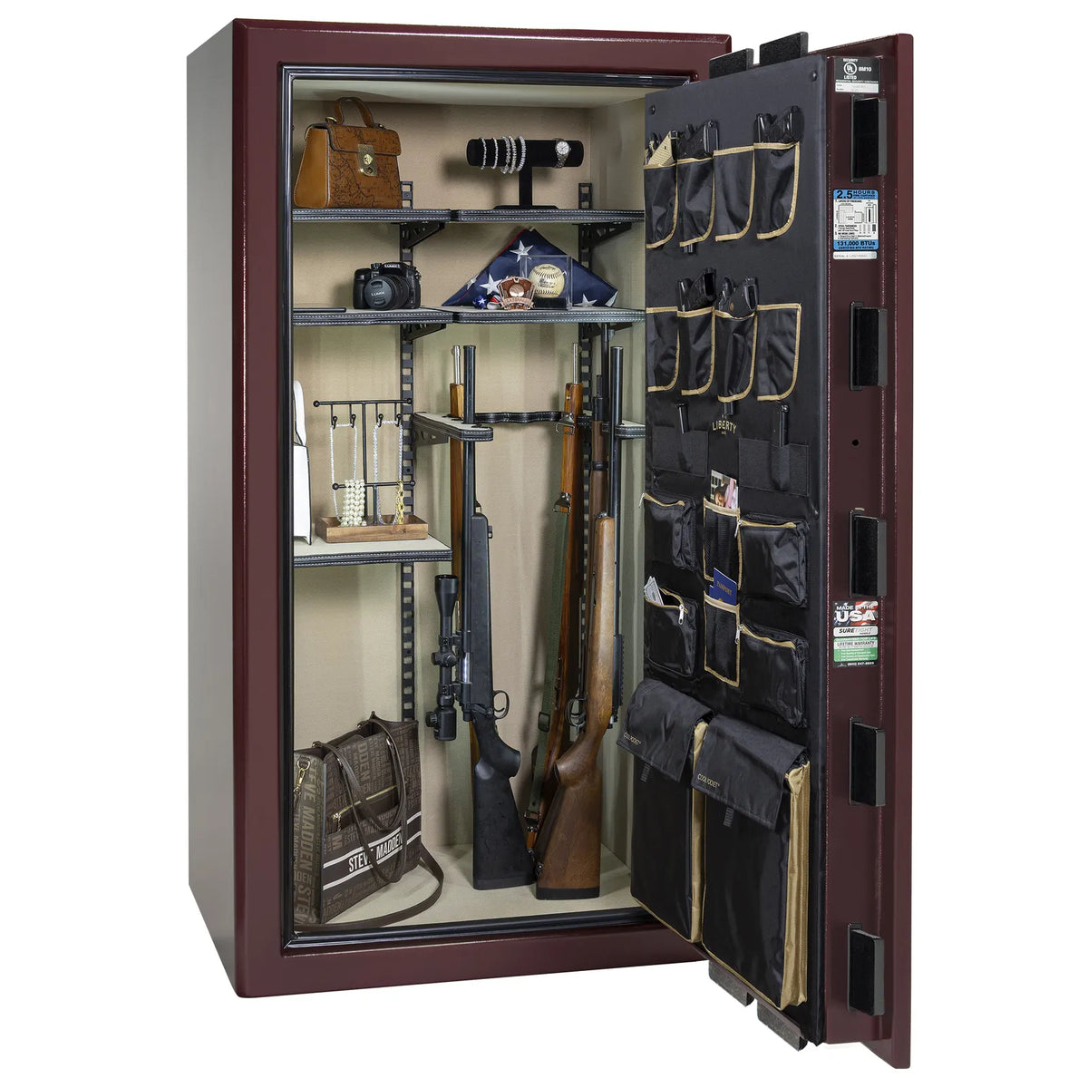 Liberty Presidential 40 safe in Burgundy Marble with loaded Pro Flex interior.