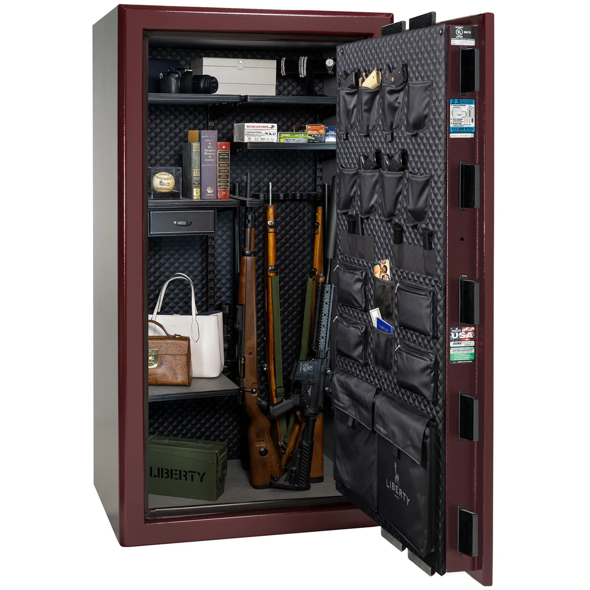 Liberty Presidential 40 safe in Burgundy Marble with loaded Signature interior.