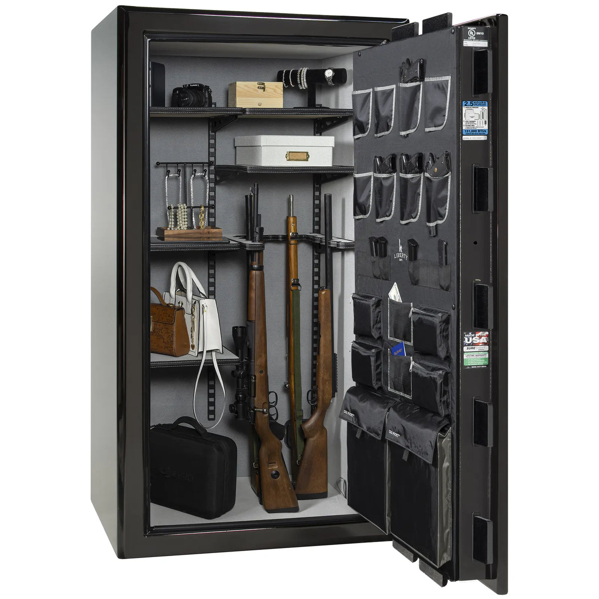 Liberty Presidential 40 safe in Black Gloss with loaded Pro Flex interior.