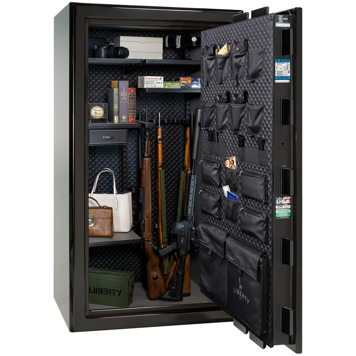 Liberty Presidential 40 safe in Black Gloss with loaded Signature interior.