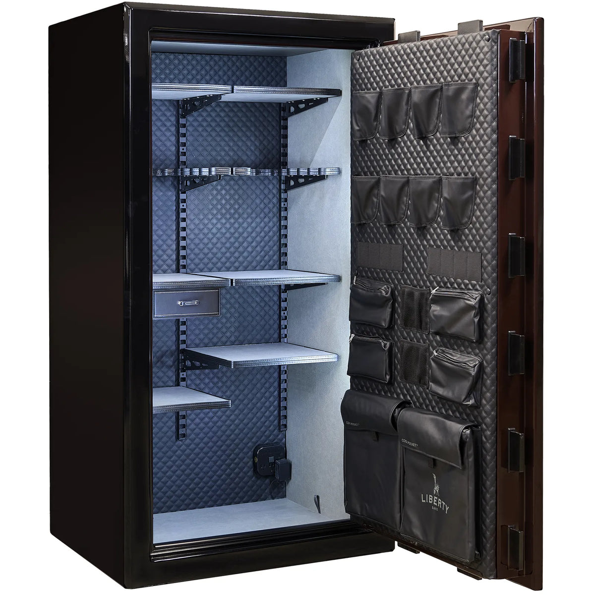 Liberty Presidential 40 safe in Two-Tone Burgundy Gloss with Signature interior.