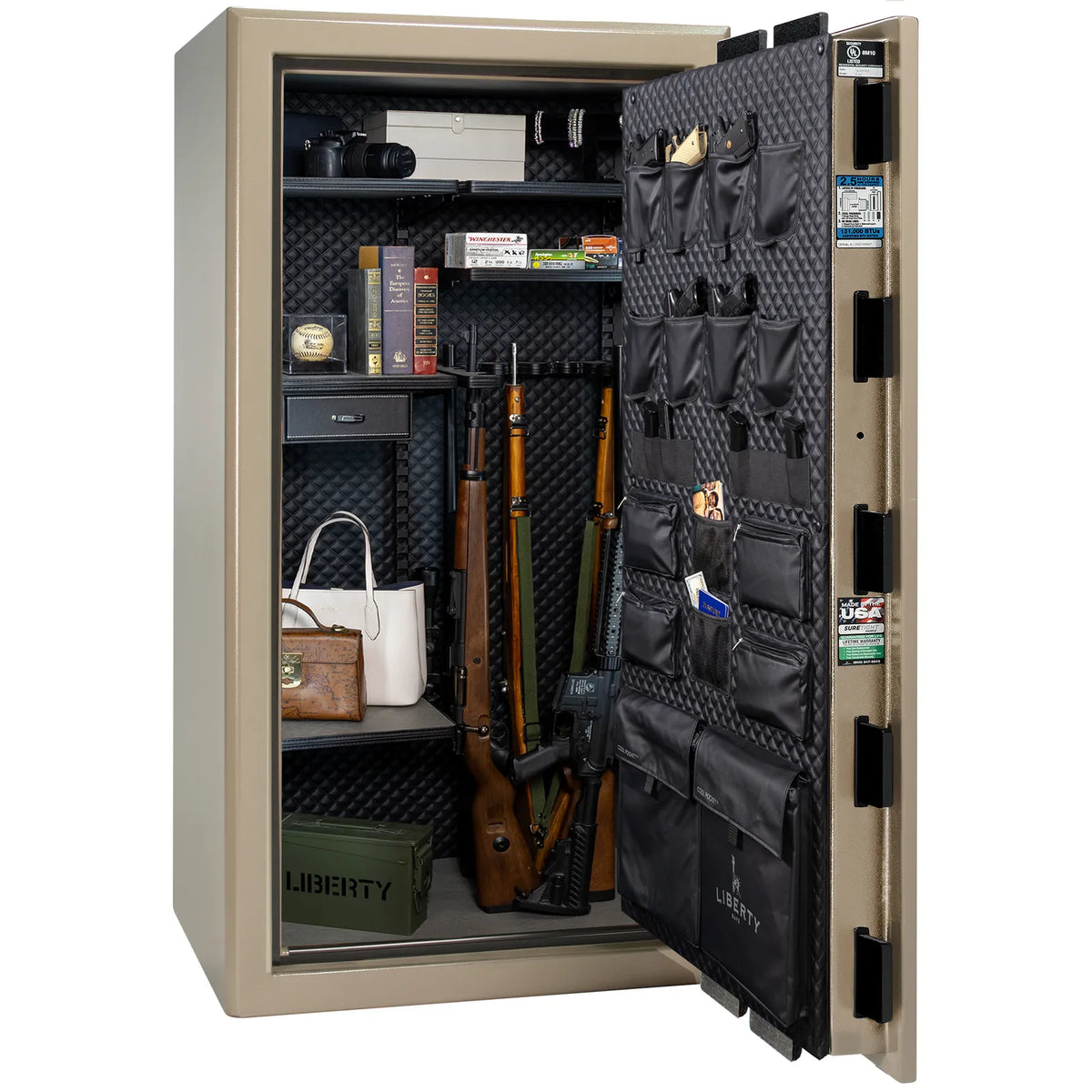Liberty Presidential 40 safe in Champagne Marble with loaded Signature interior.