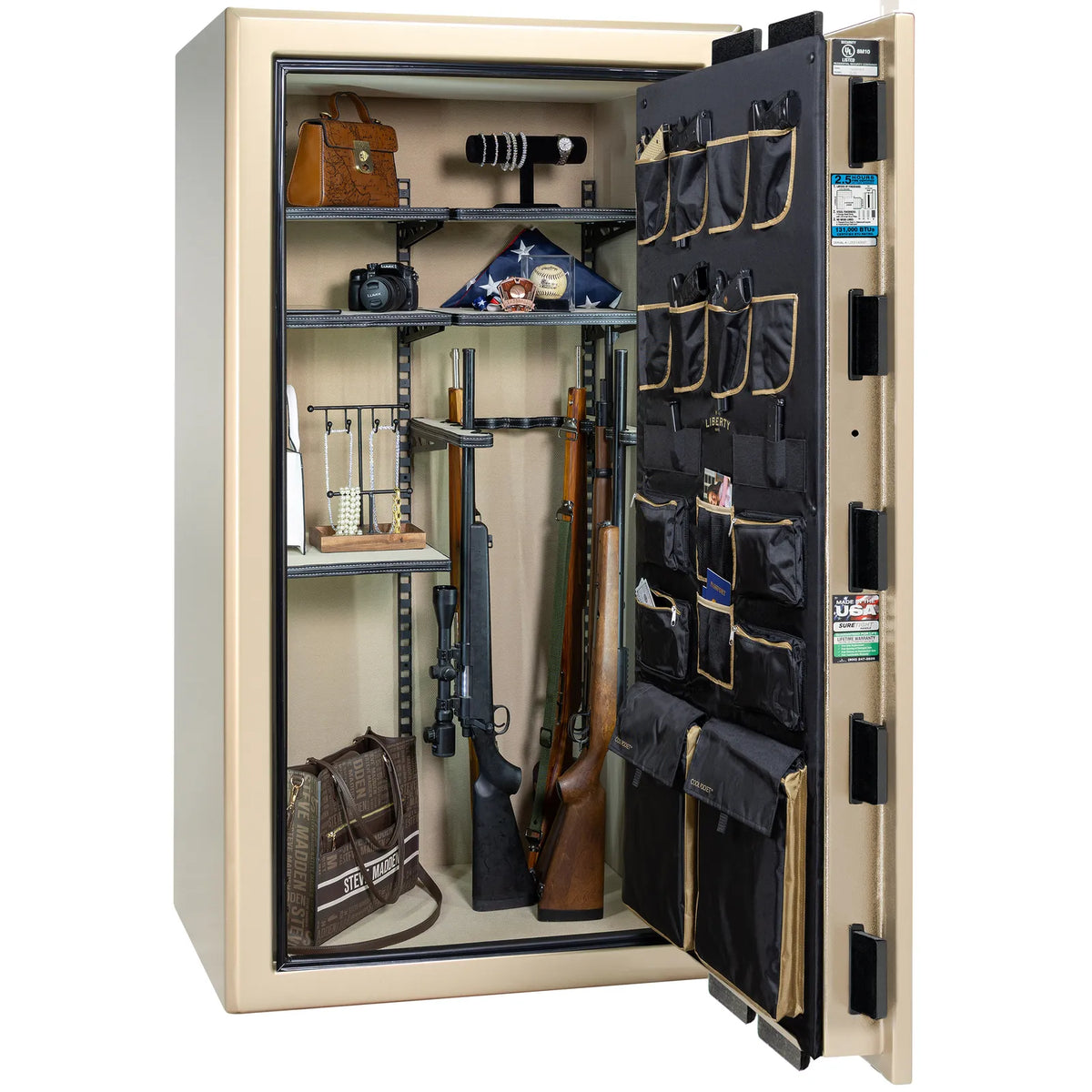 Liberty Presidential 40 safe in Champagne Gloss with loaded Pro Flex interior.