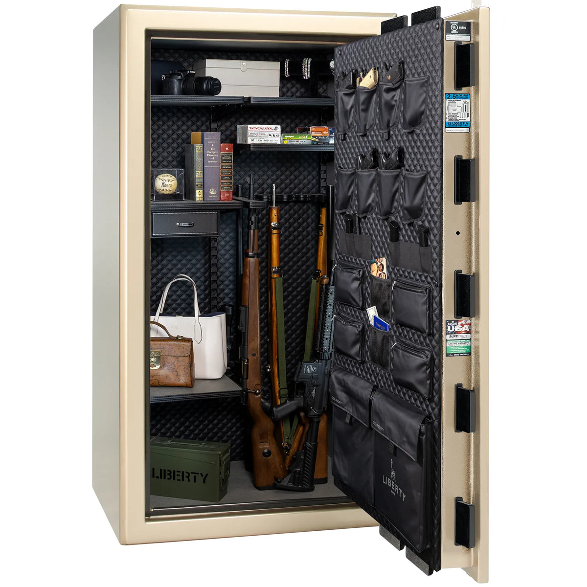 Liberty Presidential 40 safe in Champagne Gloss with loaded Signature interior.