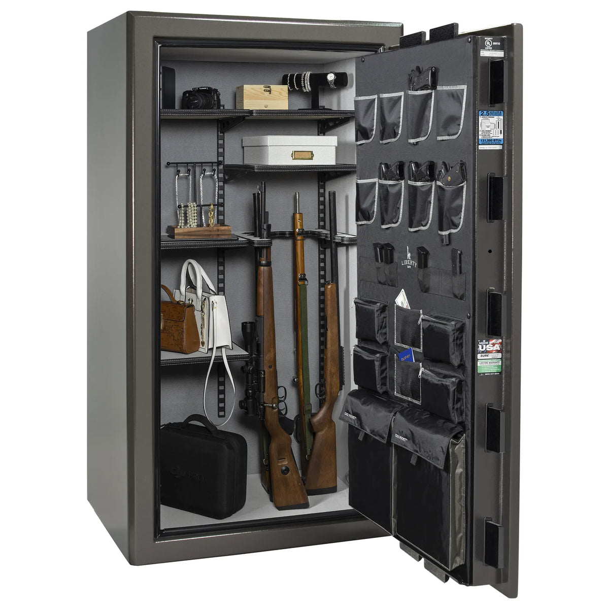 Liberty Presidential 40 safe in Gray Marble with loaded Pro Flex interior.