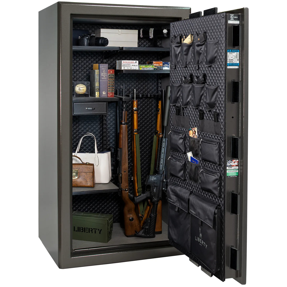 Liberty Presidential 40 safe in Gray Marble with loaded Signature interior.