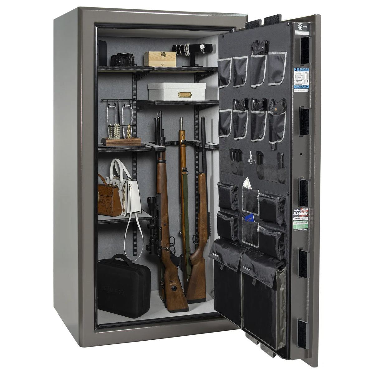 Liberty Presidential 40 safe in Gray Gloss with loaded Pro Flex interior.