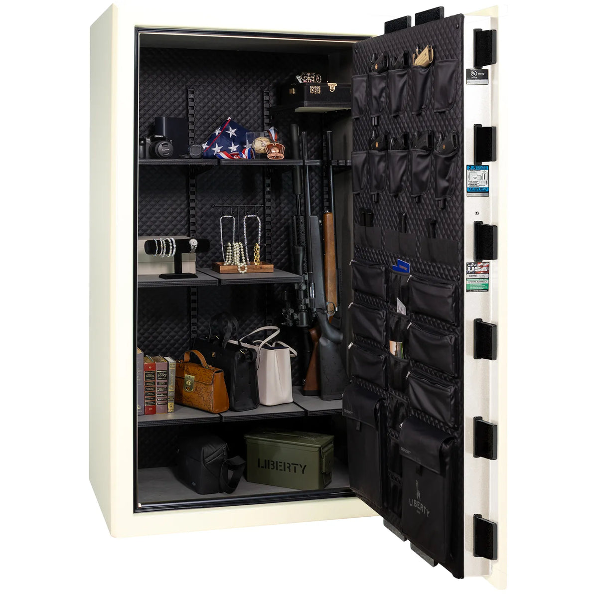 Liberty Presidential 50 safe in White Marble with loaded Signature interior.
