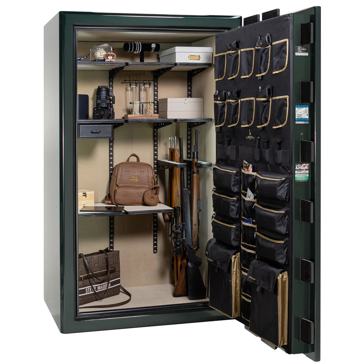 Liberty Presidential 50 safe in Green Gloss with loaded Pro Flex interior.