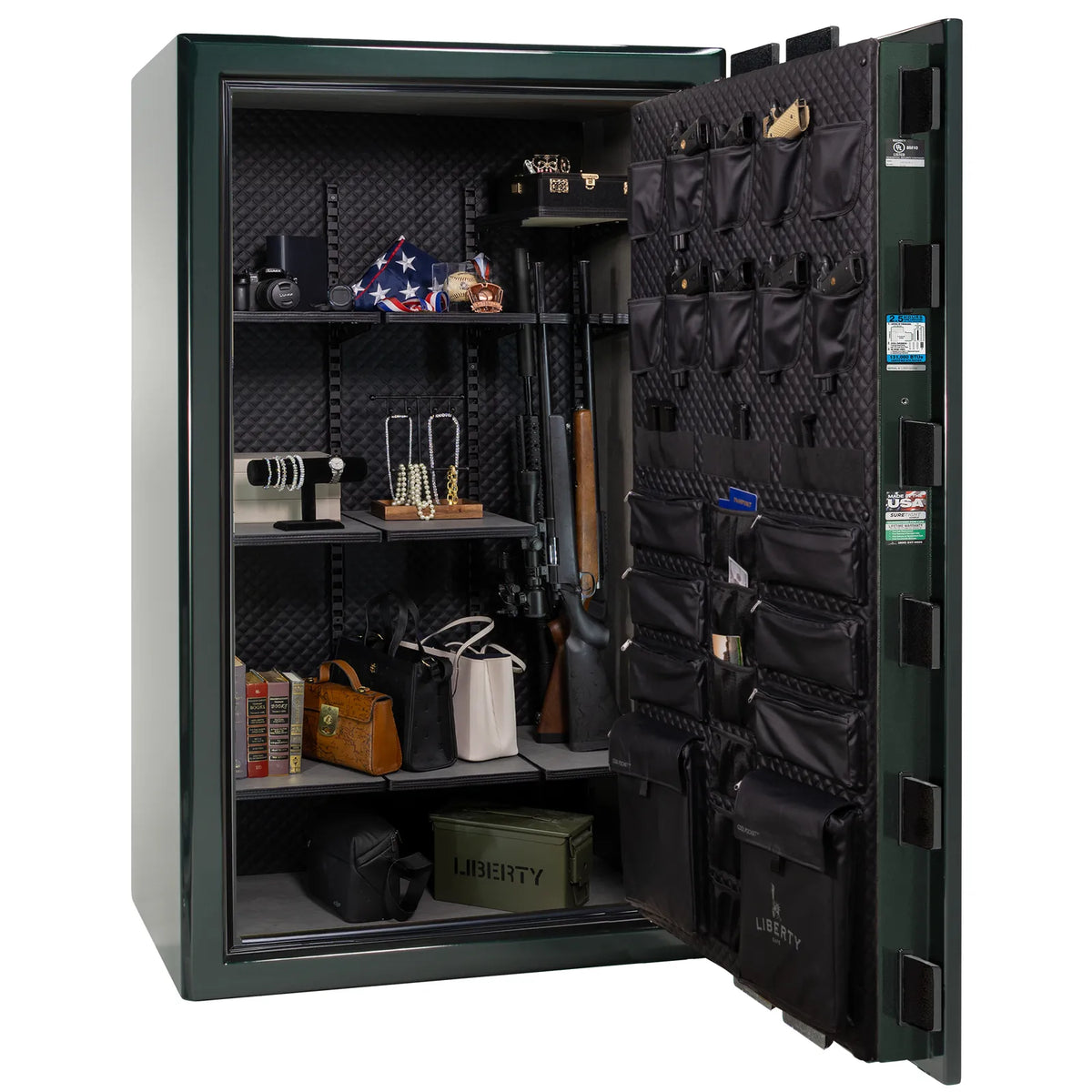 Liberty Presidential 50 safe in Green Gloss with loaded Signature interior.