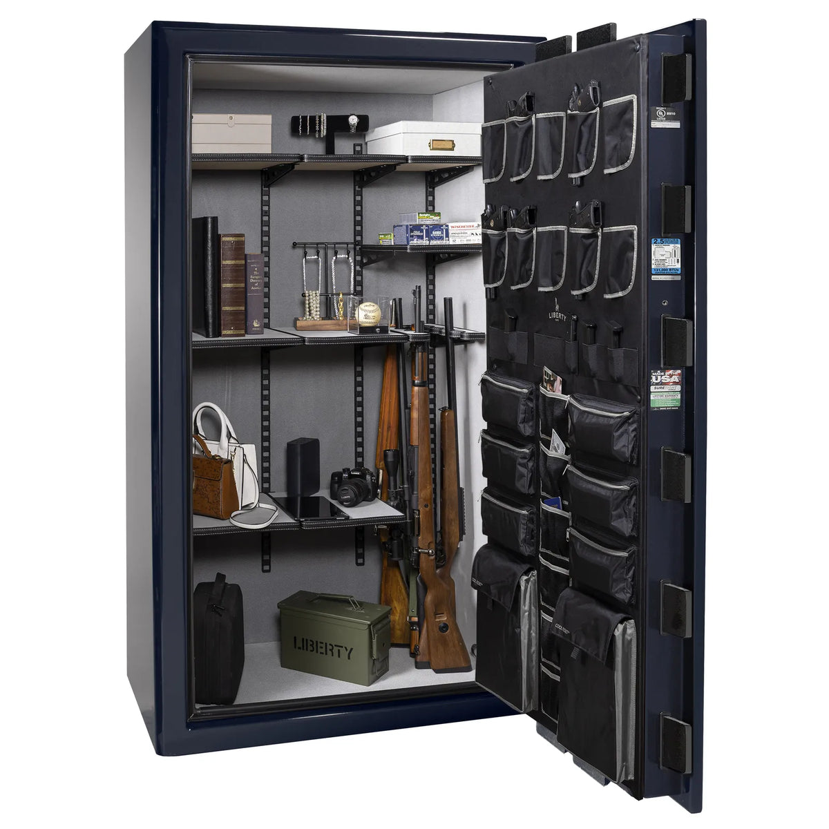 Liberty Presidential 50 safe in Blue Gloss with loaded Pro Flex interior.