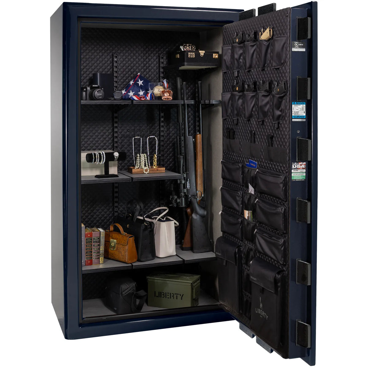 Liberty Presidential 50 safe in Blue Gloss with loaded Signature interior.