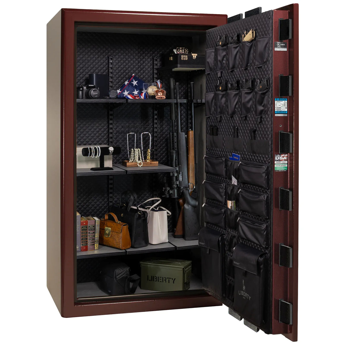Liberty Presidential 50 safe in Burgundy Marble with loaded Signature interior.