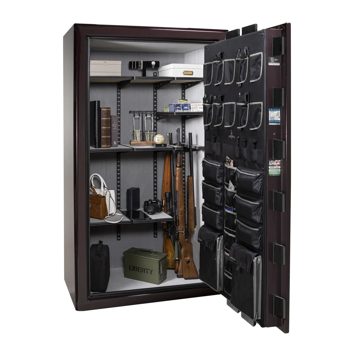 Liberty Presidential 50 safe in Black Cherry Gloss with loaded Pro Flex interior.