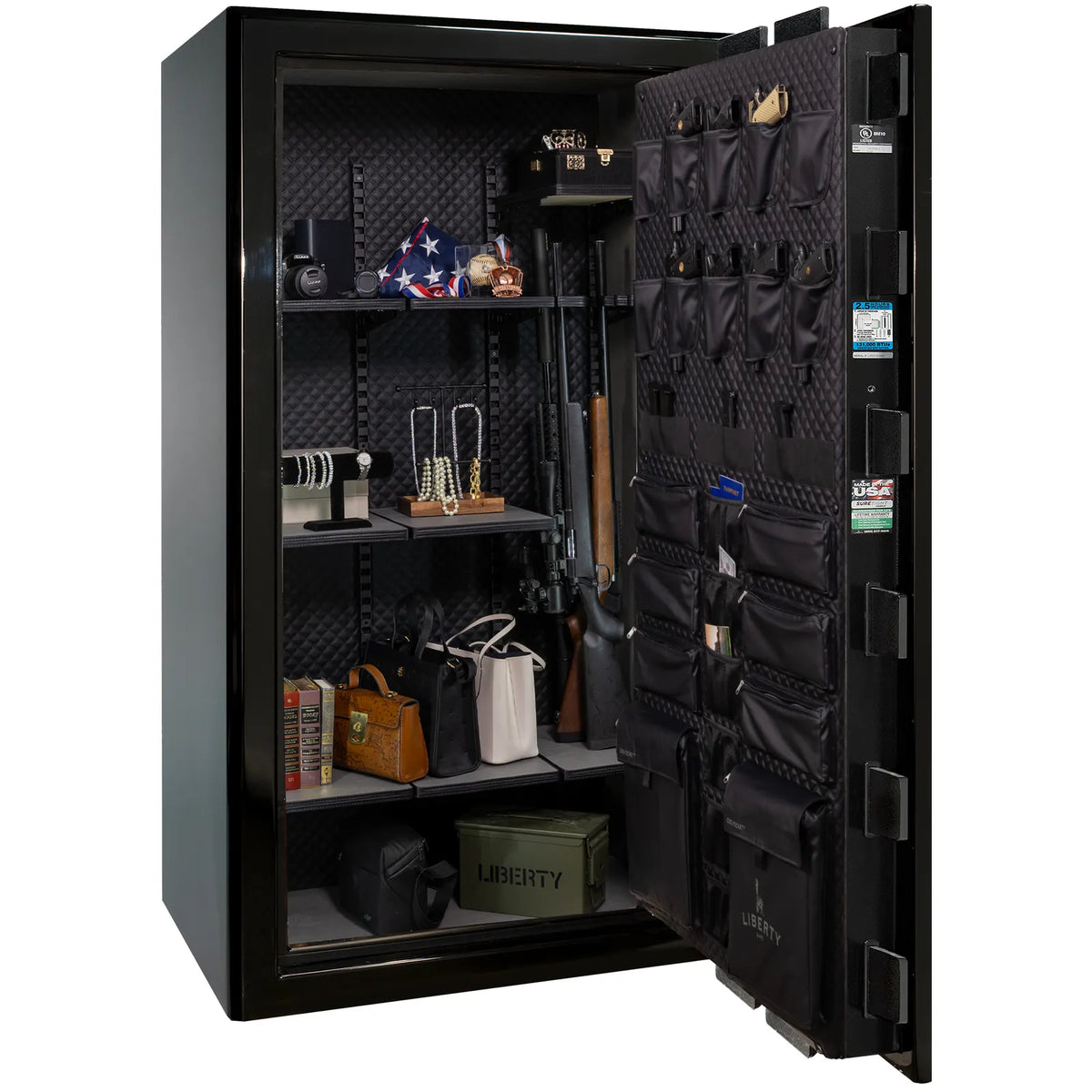 Liberty Presidential 50 safe in Black Gloss with loaded Signature interior.