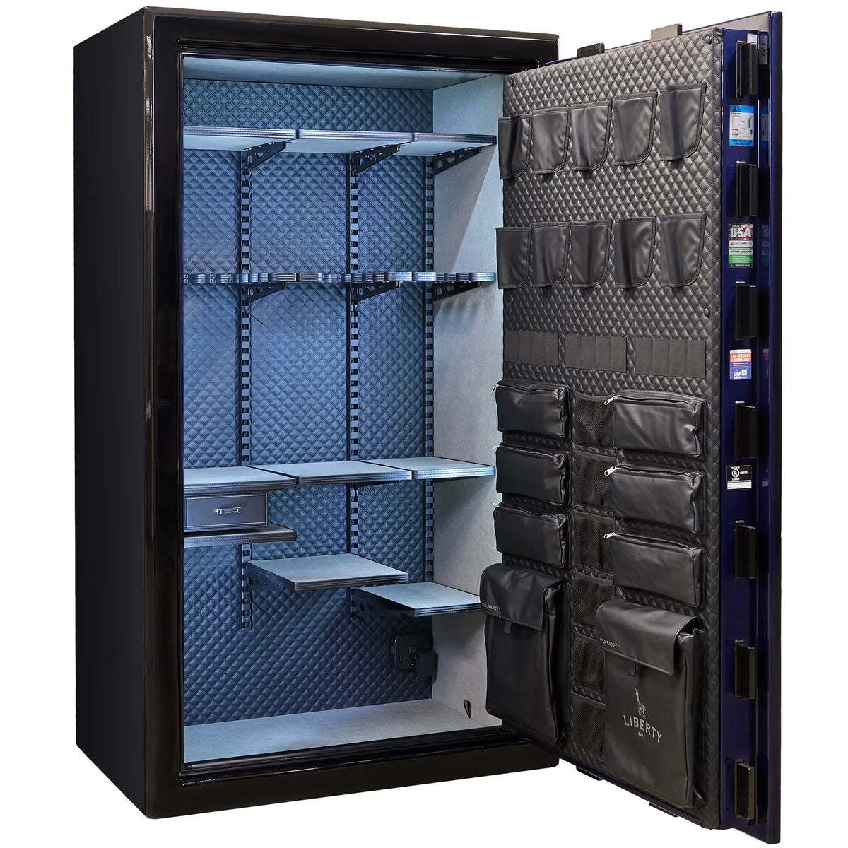 Liberty Presidential 50 safe in Two-Tone Blue Gloss with Signature interior.