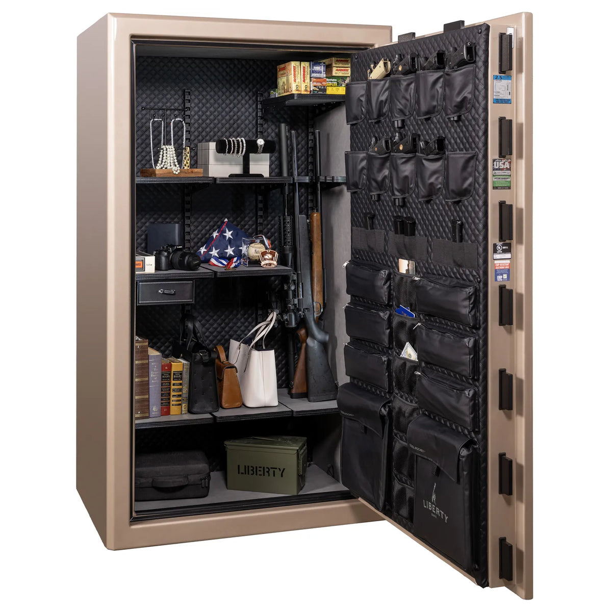 Liberty Presidential 50 safe in Champagne Gloss with loaded Signature interior.