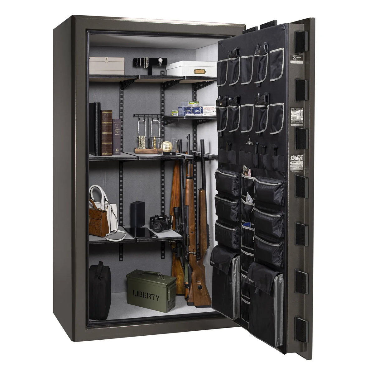 Liberty Presidential 50 safe in Gray Gloss with loaded Pro Flex interior.