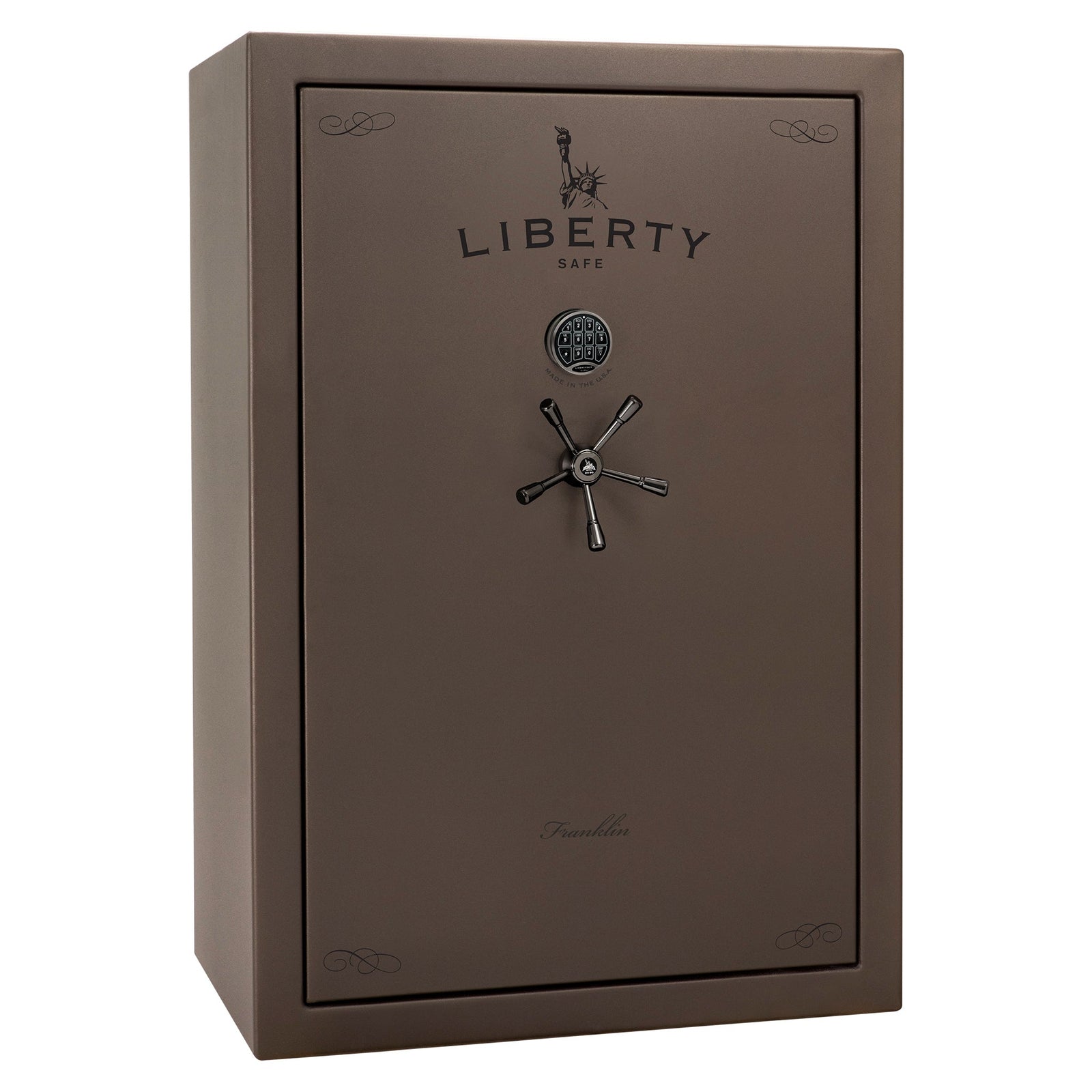 Liberty Safe Franklin 45 Widebody in Bronze Textured — stacked exterior and interior views.