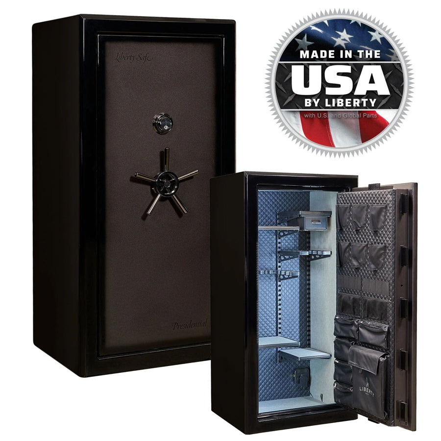 Liberty Safe Presidential Signature 25 in Gray Charcoal Gloss with Dormakaba 702D electronic lock.