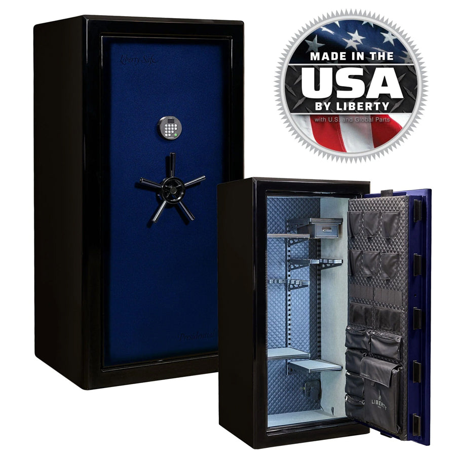 Liberty Safe Presidential Signature 25 in Blue  Gloss with Dormakaba 702D electronic lock.