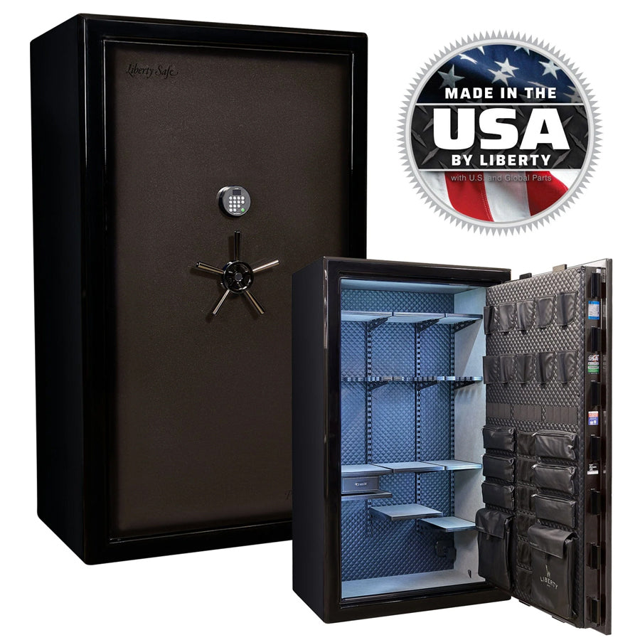 Liberty Safe Presidential Signature 50 in Gray Charcoal Gloss with Dormakaba 702D electronic lock.