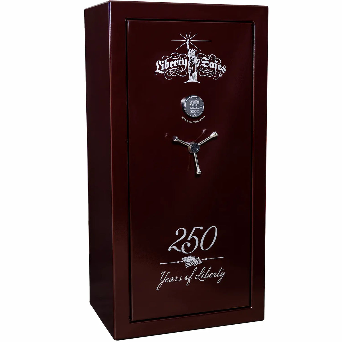 Liberty USA 30 250th Commemorative Gun Safe in Burgundy Marble with 250 Years of Liberty graphics