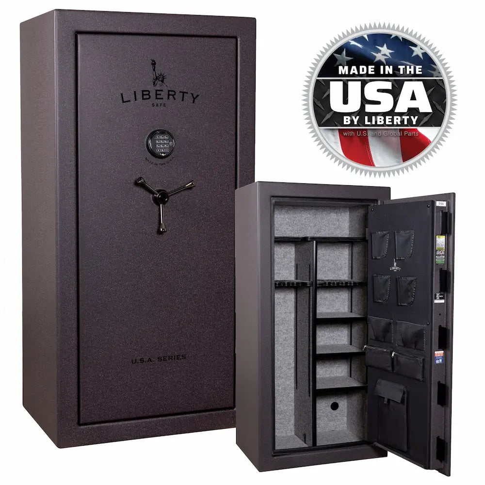 Liberty USA 30 gun safe forged red stacked exterior and interior