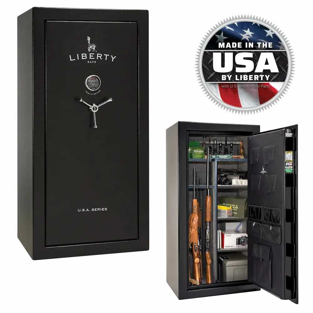 Liberty USA 30 safe in textured black stacked interior and exterior