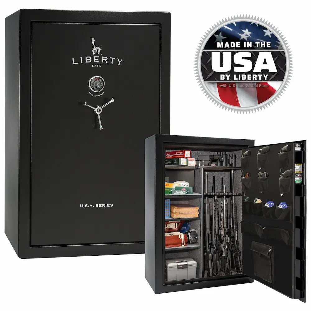 Liberty USA 48 safe in textured black stacked interior and exterior