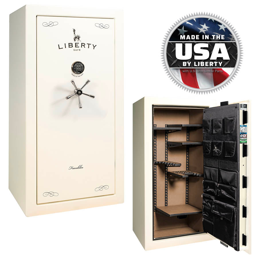 Liberty Safe Franklin 29 in White Gloss with Black Chrome.