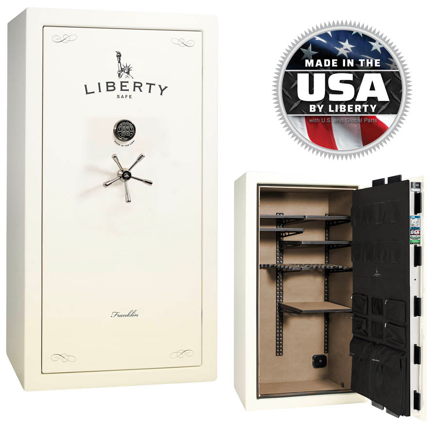 Liberty Safe Franklin 40 in White Gloss with Black Chrome.