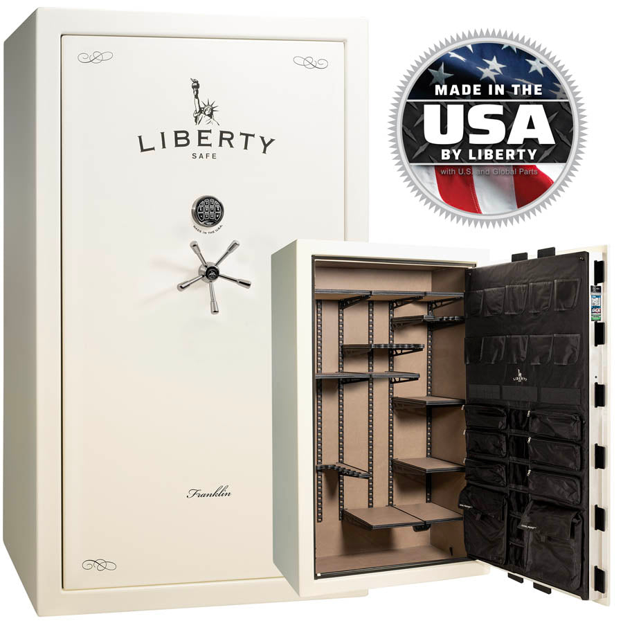 Liberty Safe Franklin 50 in White Gloss with Black Chrome.