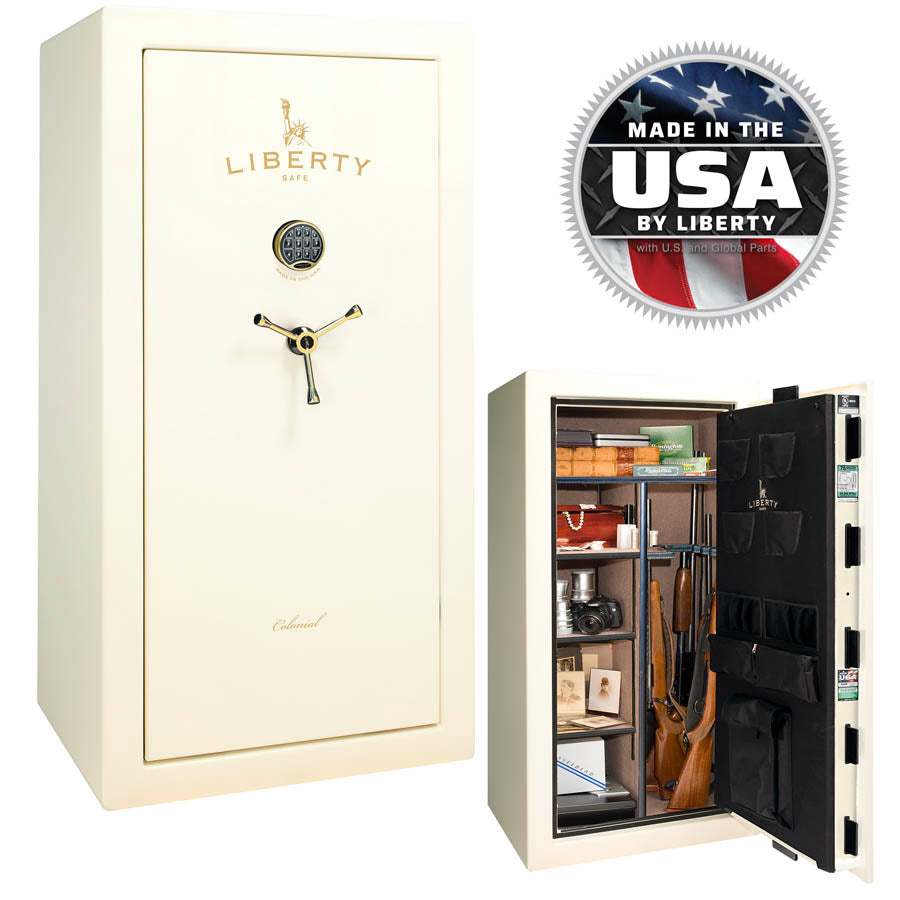 Liberty Colonial 23 Safe in White Gloss with Brass Hardware.