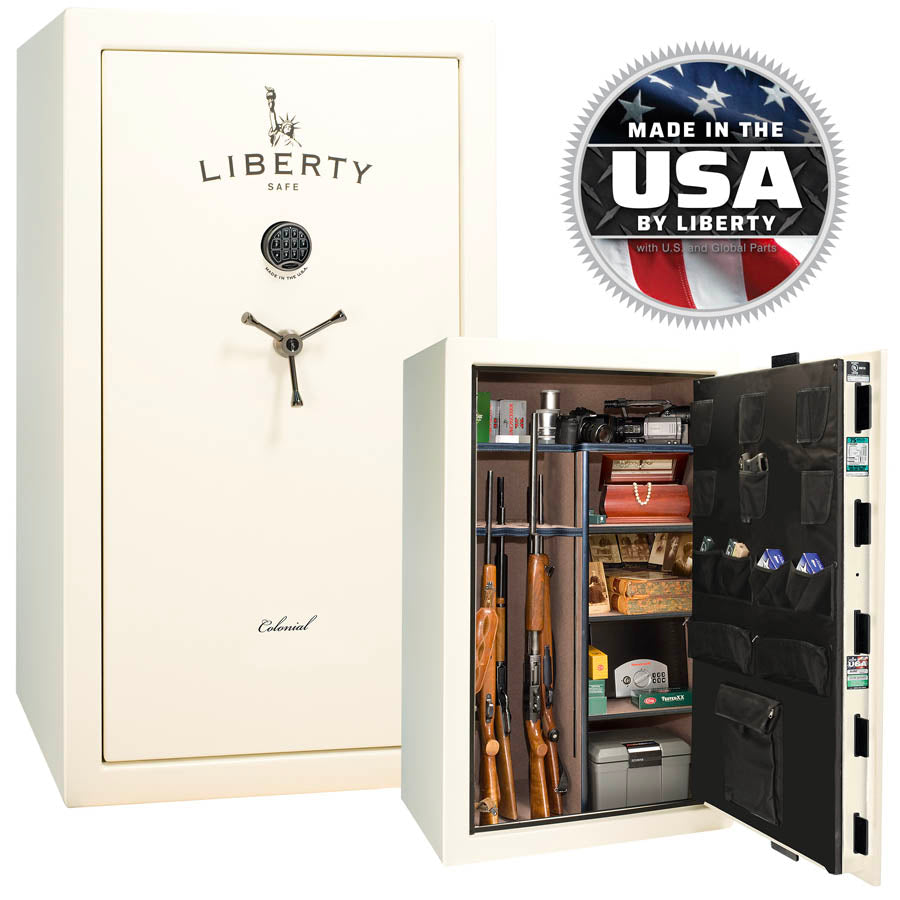 Liberty Colonial 30 Safe in White Gloss with Black Chrome.